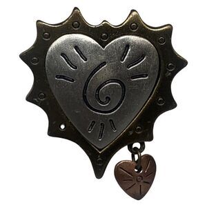 Avon Womens Silver Gold & Brass Tone Double Heart Dangle Vintage Brooch